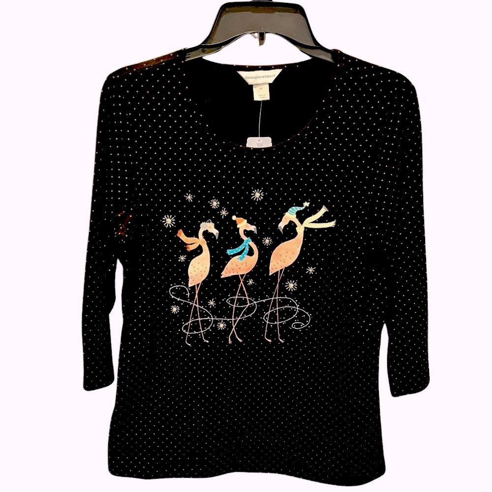 NWT Pink Flamingo adorned top by Christopher & Banks.